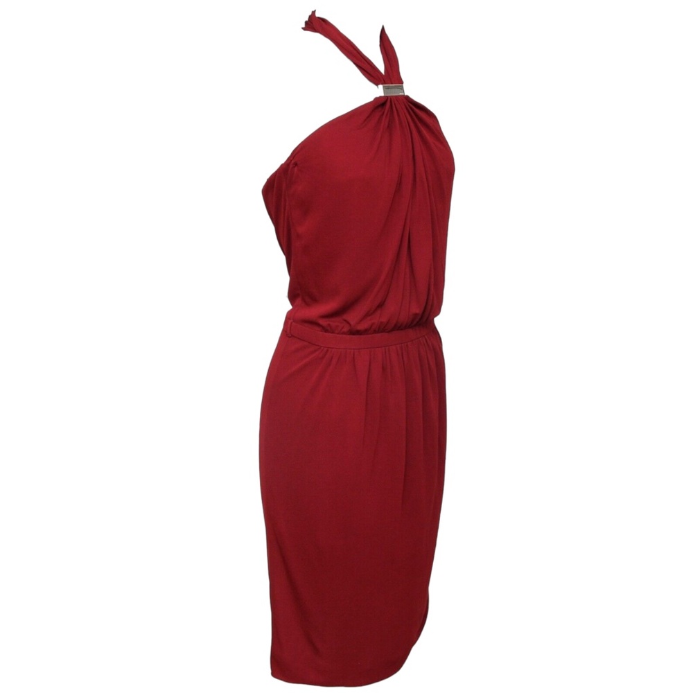 GUCCI Halter Dress Maroon Gold-Tone HW Red Brown Viscose Sleeveless Sz S - Picture 3 of 8
